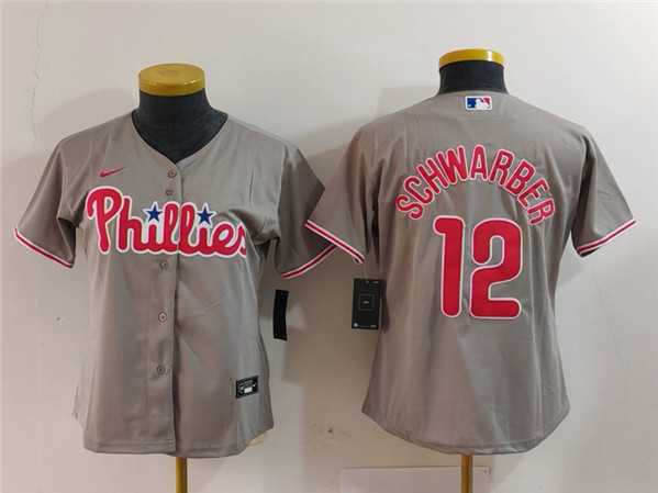 Women%27s Philadelphia Phillies #12 Kyle Schwarber Gray Cool Base Stitched Baseball Jersey(Run Small)